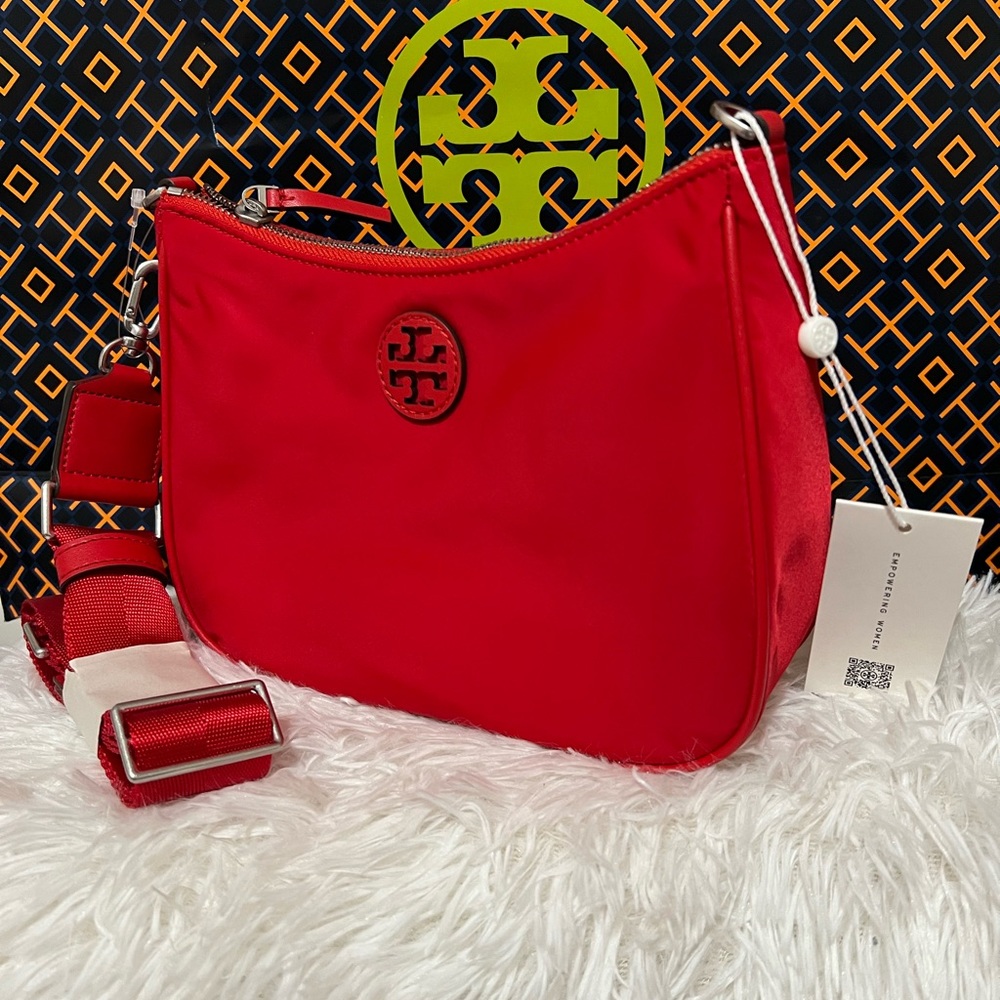 NWT Authentic Tory Burch Nylon Mini Hobo Bag  Brilliant Red - Picture 4 of 5